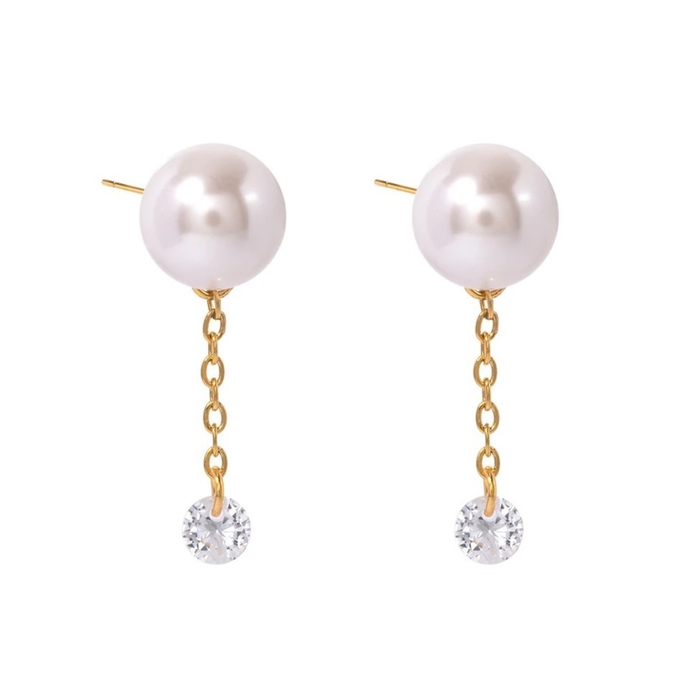 18k Gold Plated Pearl Cubic Zirconia Tassel Earrings